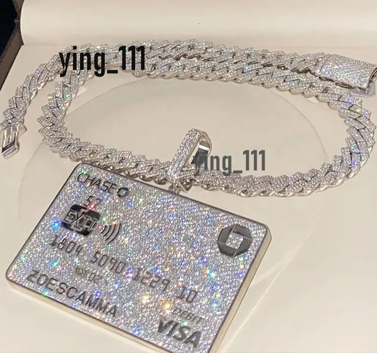 White Gold Plated Solid 925 Silver Vvs Moissanite Diamond Iced Out Credit Card Pendant