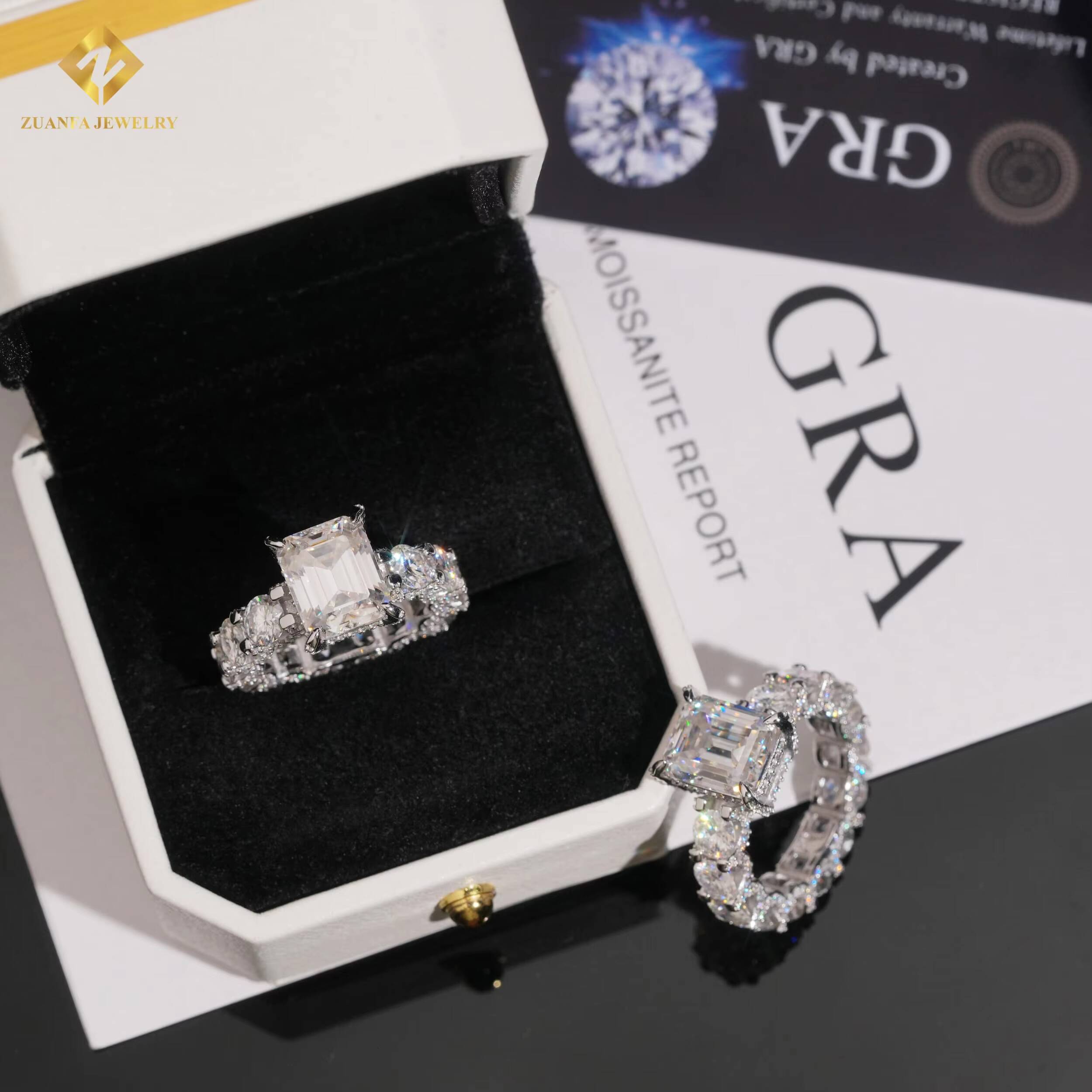 925 Sterling Silver Hip Hop Jewelry Fine Jewelry Emerald Cut 5ct Vvs Diamond Moissanite Custom Iced Out Ring