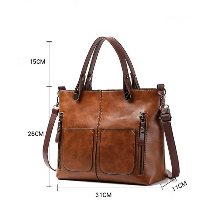 Retro leather handbag womens shoulder bag double pockets large capacity retro simple crossover 250401