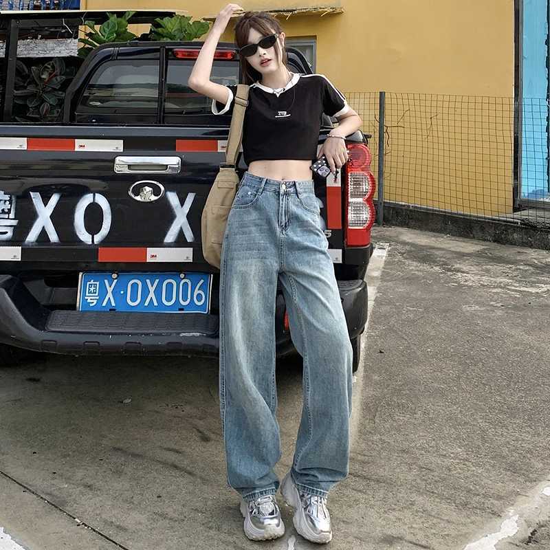 Y2K pants women clothes high waist wide leg baggy jeans vintage holiday style regular fit slim long legs C251110