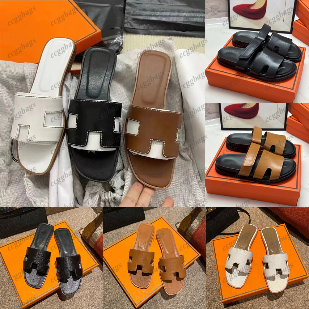 Women slides sandals designer beach slippers luxury casual mules flat summer fashion flops leather ladies Sliders shoes white black