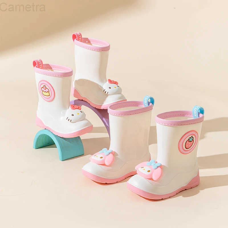 Sanrio Childrens Rain Boots By Macaron Color Scheme Kawaii Kuromi Melody Hello Kitty Rain Shoes Non-slip Waterproof Shoes H251110