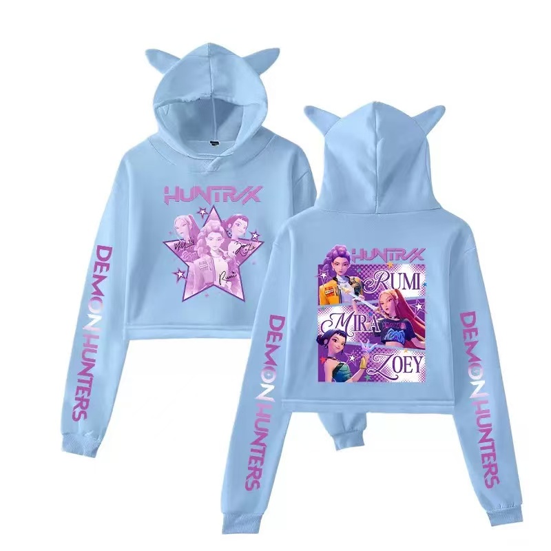 KPop Demon Hunters Huntrix Saja Boys Cat Ear Kid's Hoodies Kid Adult Parent child Crop Top Pullover Streetwear Hoodies with Anime Graphic for K-Pop Fans