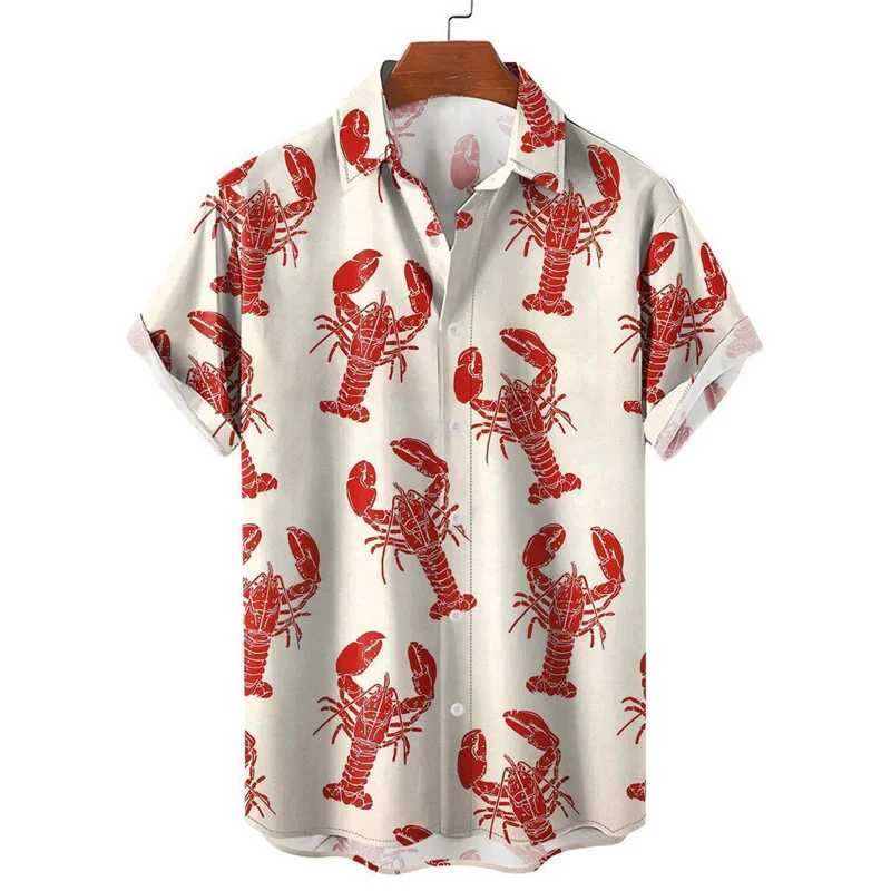 Hawaiian Lobster 3D printed shirt fashionable short sleeved plus size shirt summer vacation beach clothing casual graphic mens top X250410