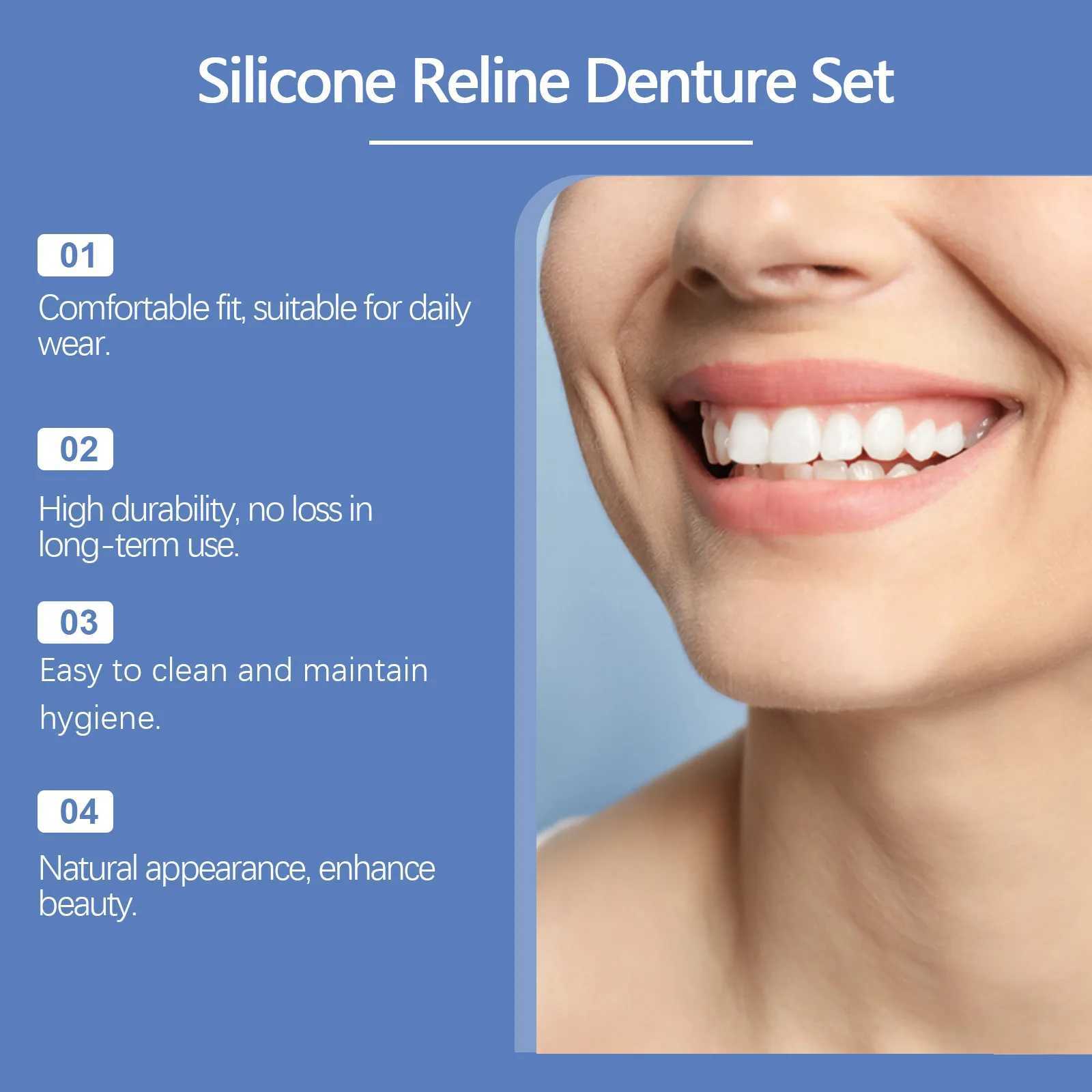 Oralhoe 1 set of silicone denture kit with up and down filling gaps for instant smile soft denture support kit M250410