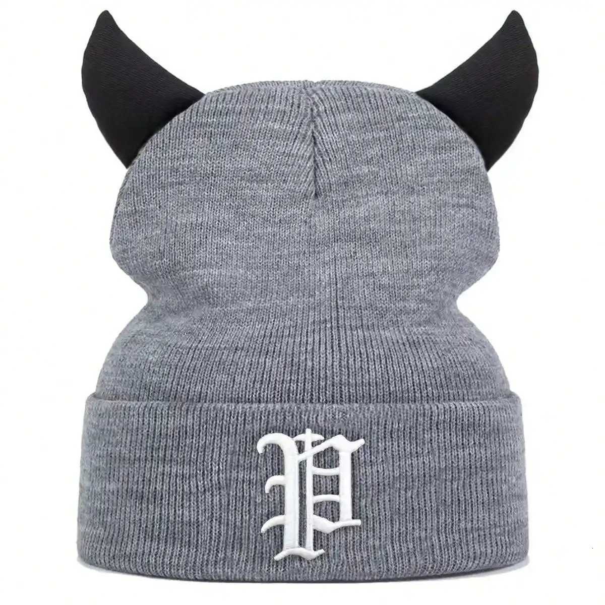 Unisex Letter Embroidery Personalized Bull Horn Beanies Winter Warm Hat Hip Hop Cap Beanie Hat Caps for Women MenXJ251110