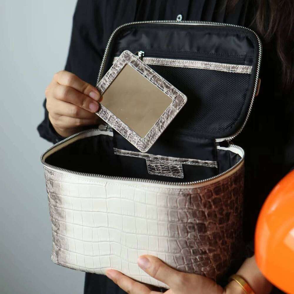 Cowhide Leather Crocodile Pattern Makeup New Free Initials Travel Portable Toiletry Large Capacity Storage Cosmetic Bag 251110