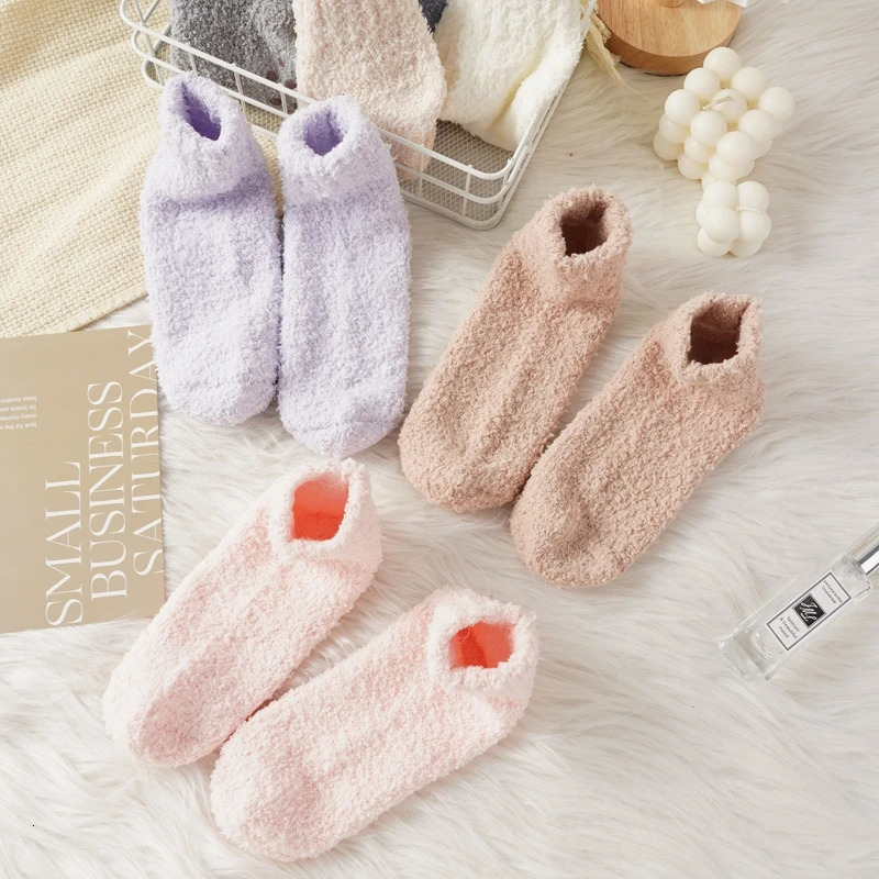 Women Winter Thicken Thermal Socks Cold Protection Coral Fleece Socks Solid Color Sleep Warm Socks Cute Home Floor Socks 251106