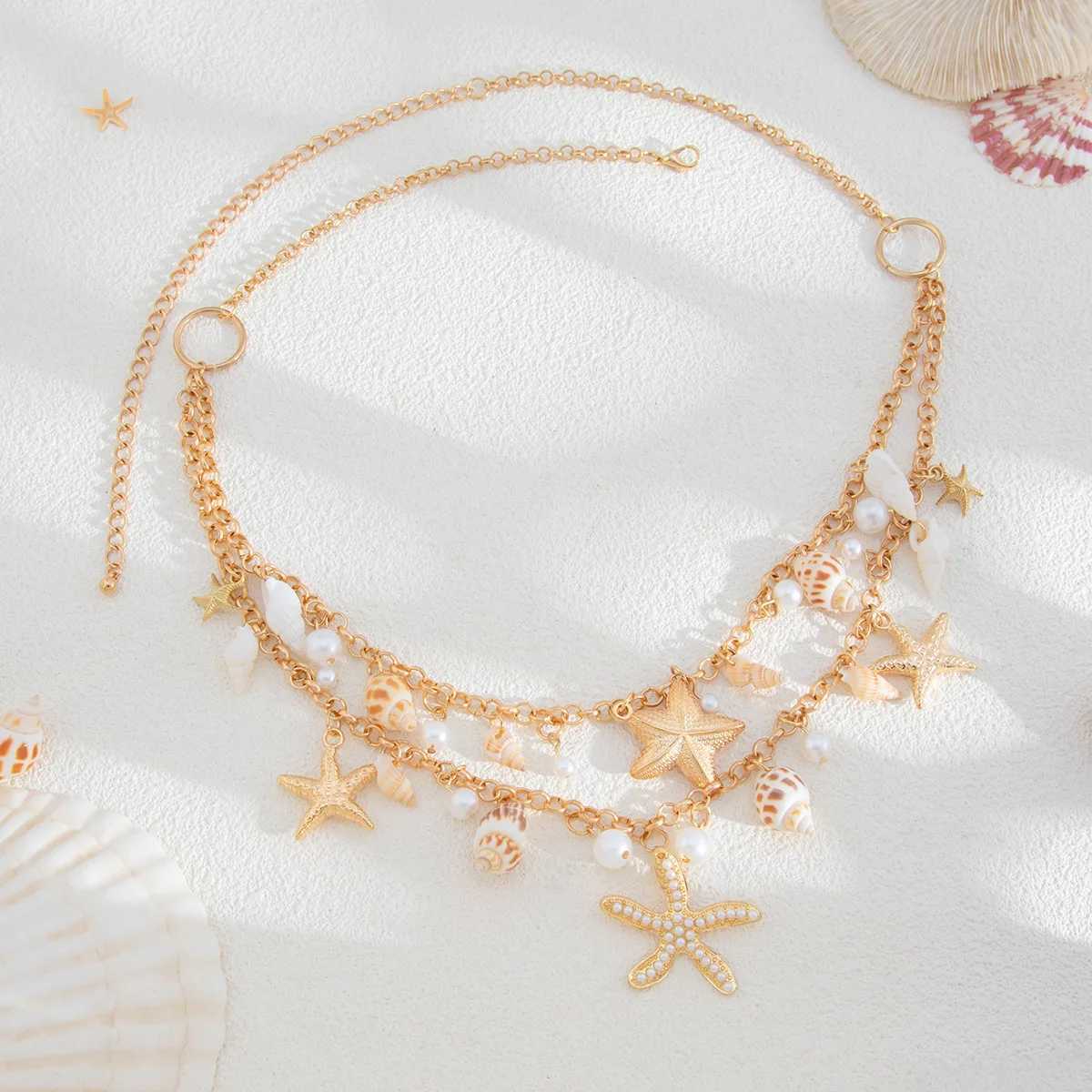 2025 Sexy Double layer Charm Starfish Waist Belly Chain Warm New Summer Beach Conch Shell Pearl Body Chain Jewelry Gift X250410