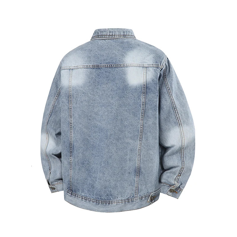 Spring mens denim jacket washed retro workwear casual jacket fashionable street style mens jacket 250410