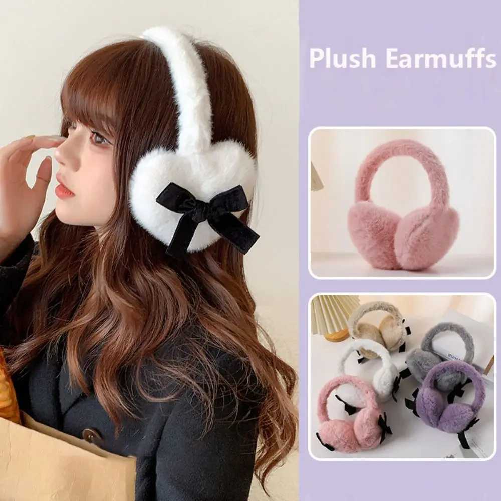 Cute Plush Bow Tie Earmuffs Cold Protection Warm Heart Fluffy Ear Muffs Woman Ear Cover Winter W251110
