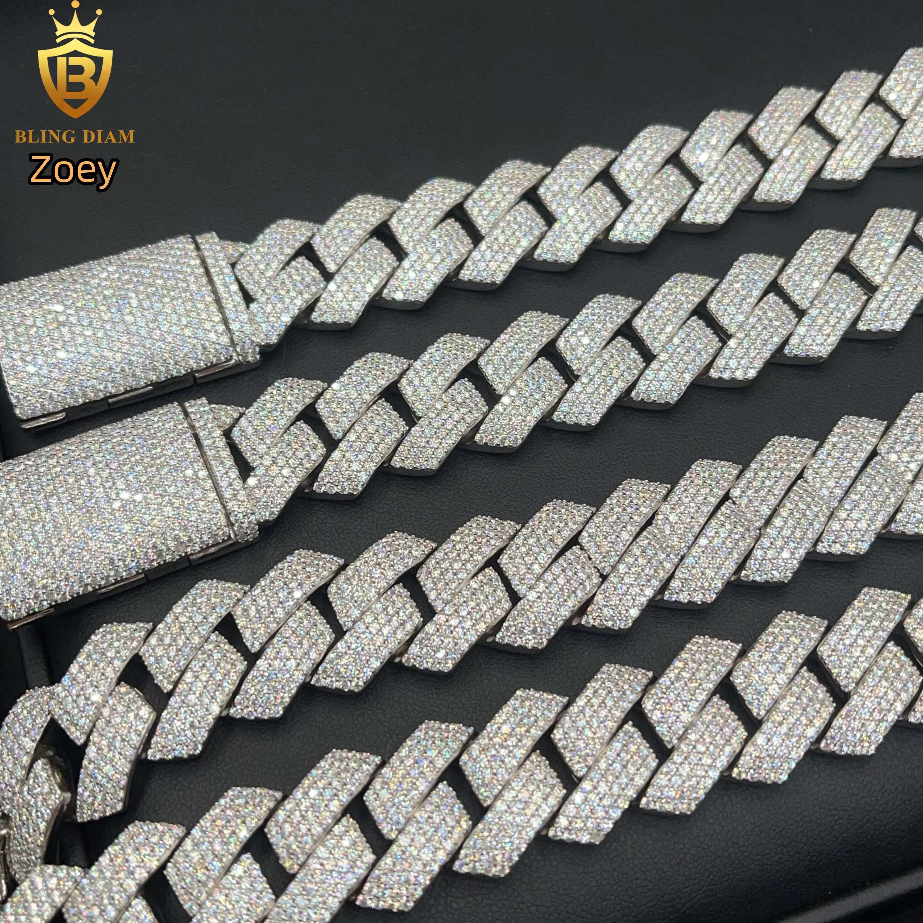 20mm 4Rows Hip Hop Rapper Jewelry Vvs Moissanite 925 Silver Iced Out High Quality Miami Cuban Link Chain for Men
