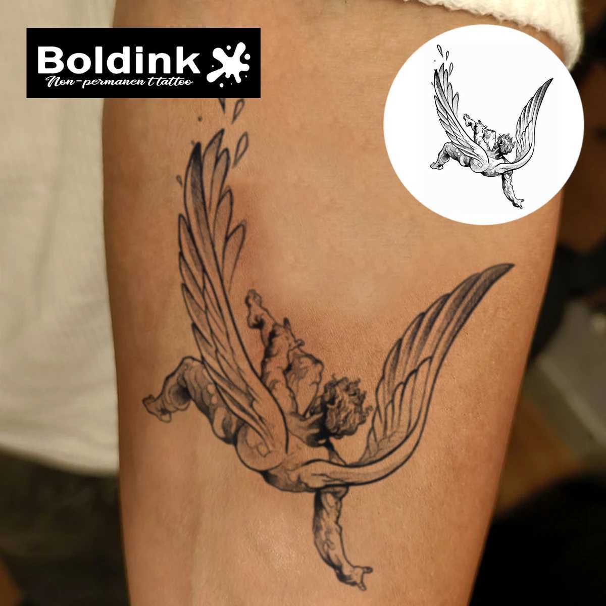Boldink Fallen Angel Temporary Tattoo Lasting for 15 Days with New Technology Waterproof Semi Permanent Stickers W250410