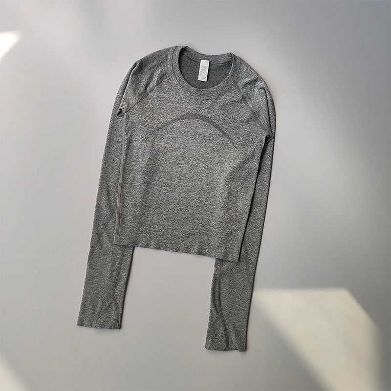 New sports long sleeved womens round neck quick drying running training Pilates fitness tops yoga clothesXJ250410