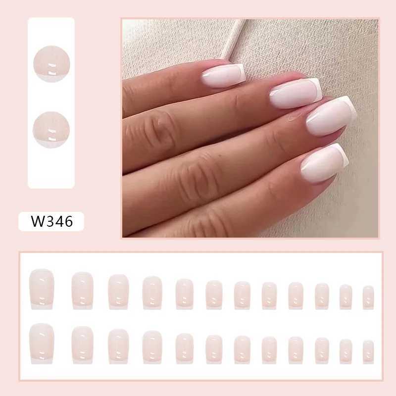 24 pieces of white girl pressed on nails pink gradient fake nails smooth artificial fingers reusable female fake nails W250410