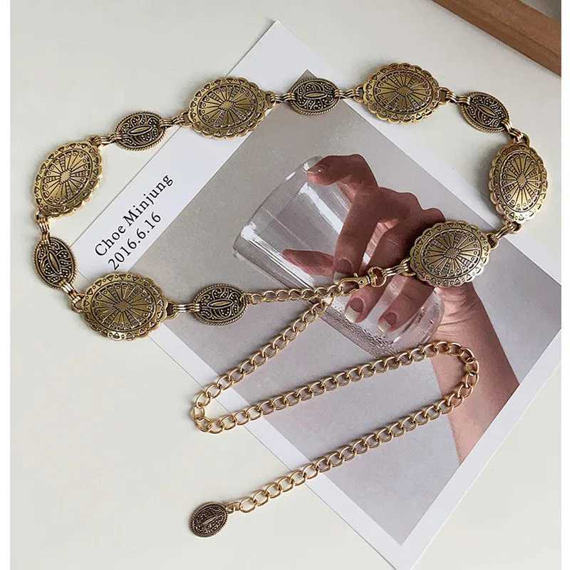 1 set of waist chain accessories suitable for warm vintage Bonn ethnic style high-end silver metal chain belt X250410