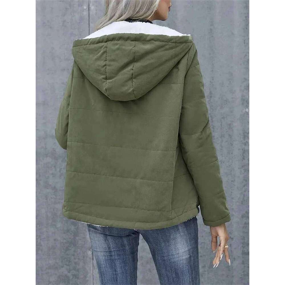 Women Autumn Winter Padded Coat Zip Up Long Sleeve Korean Hooded Jacket Fashion Solid Warm Clothes Casual Outfit Coats Street