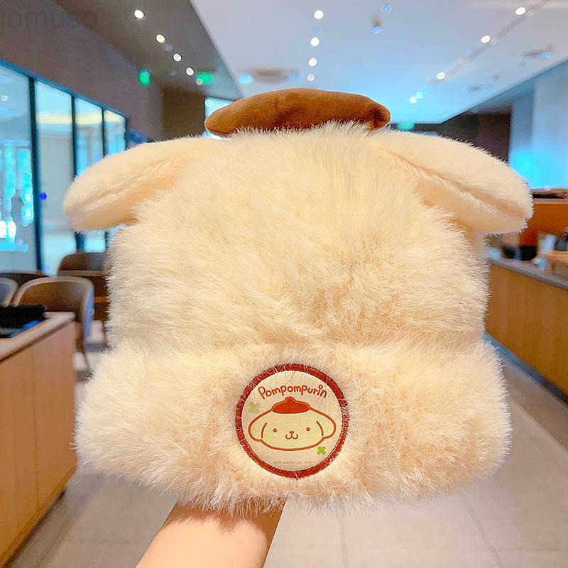 Sanrio New Stylish Plush Hat for Children Winter Cute Kuromi Warm Hat for Girls Fleece-Lined Cold-Proof Hat H251110