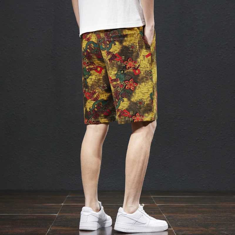 2024 Summer New Printed Beach Pants Mens Loose Trendy Capris Street Casual Outdoor ShortsW250410