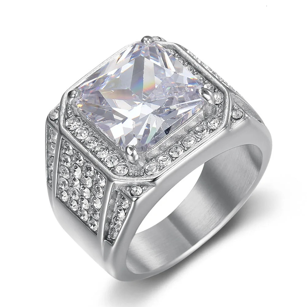 Rhinestone Inlaid 3A Zircon Stainless Steel Hiphop Mens Ring Steel Rings 251023