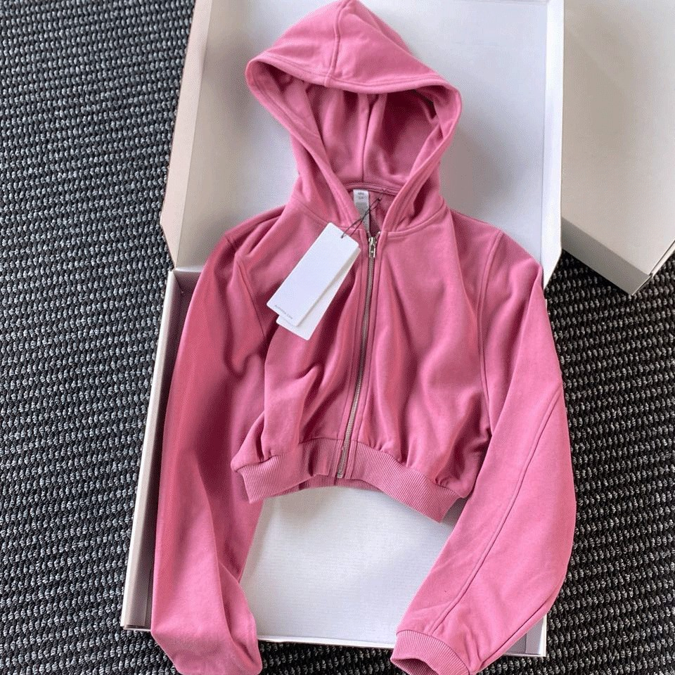 hoodie Yoga Fitness Sports Yoga Hoodie Jacket Autumn Winter Women Fleece Lined Thickened Pure Cotton Short Top jacket