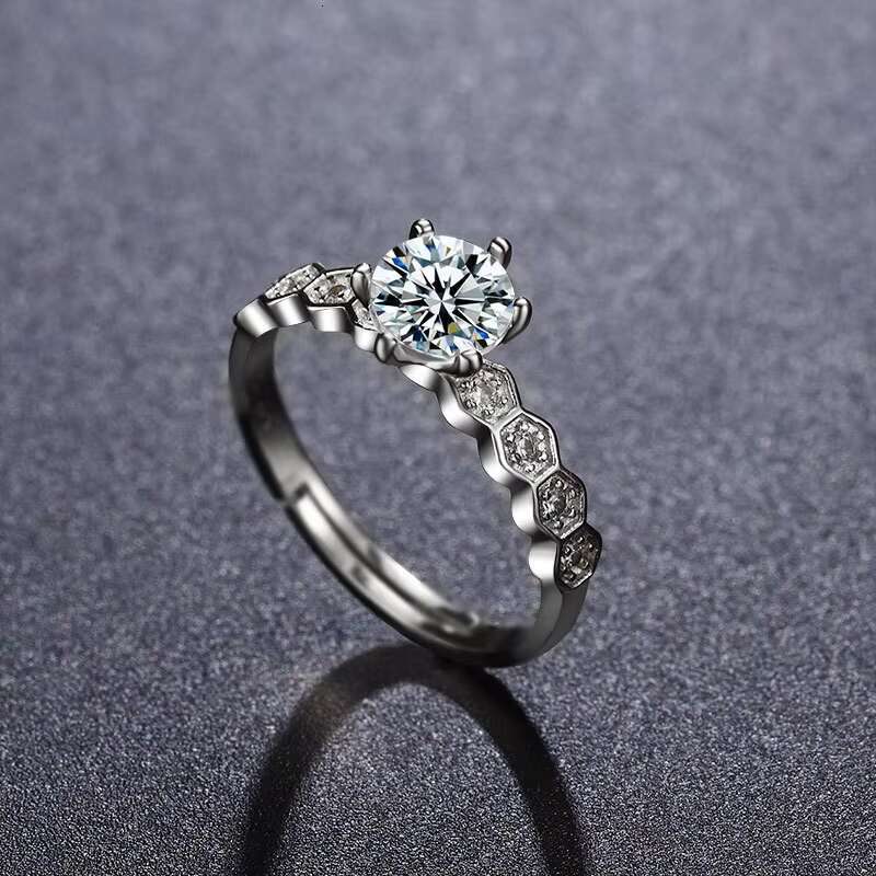 RFJEWEL New Arrival Mosang Stone Four Claw Ring for Female Silver Ring Geometric Set Diamond Ornaments Beautiful Ring