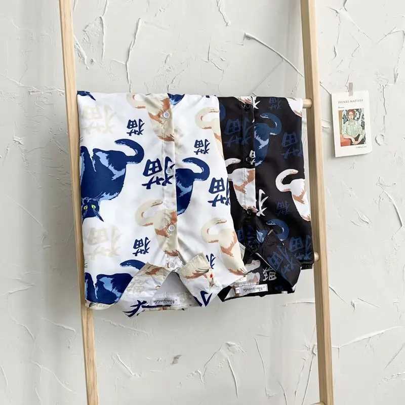 2020 Fashion Mens Short sleeved Hawaiian Shirt Quick Dry Plus Asian Size M-3XL Summer Casual Cute Mens Beach Cat Shirt X250410