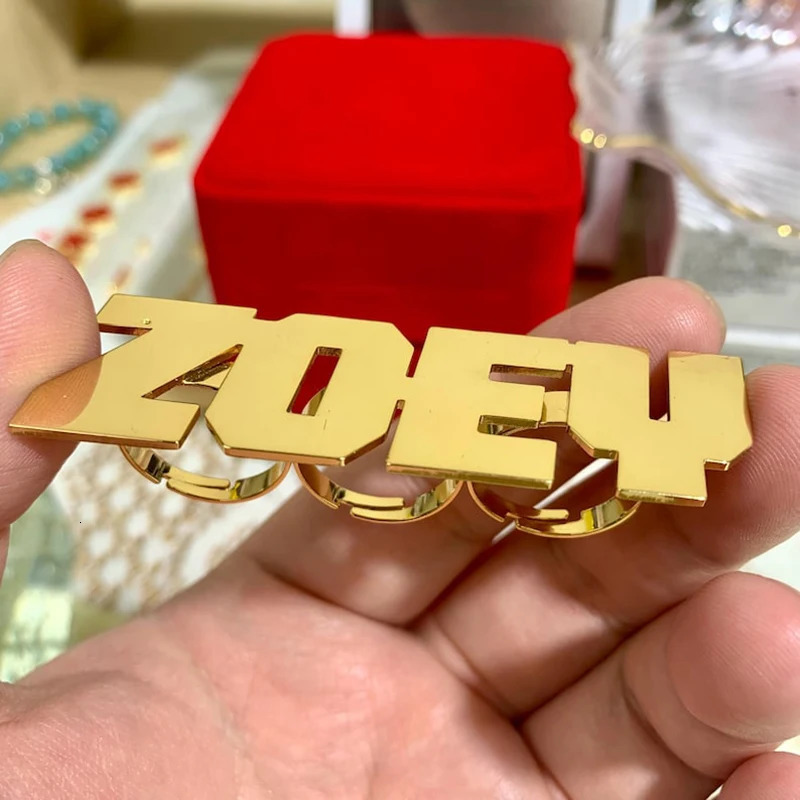 Personalized 3 Fingers Ring Men Women Gold Stainless Steel Massive Ring Name Custom Knuckle Rings Jewelry Gift for Her 250409