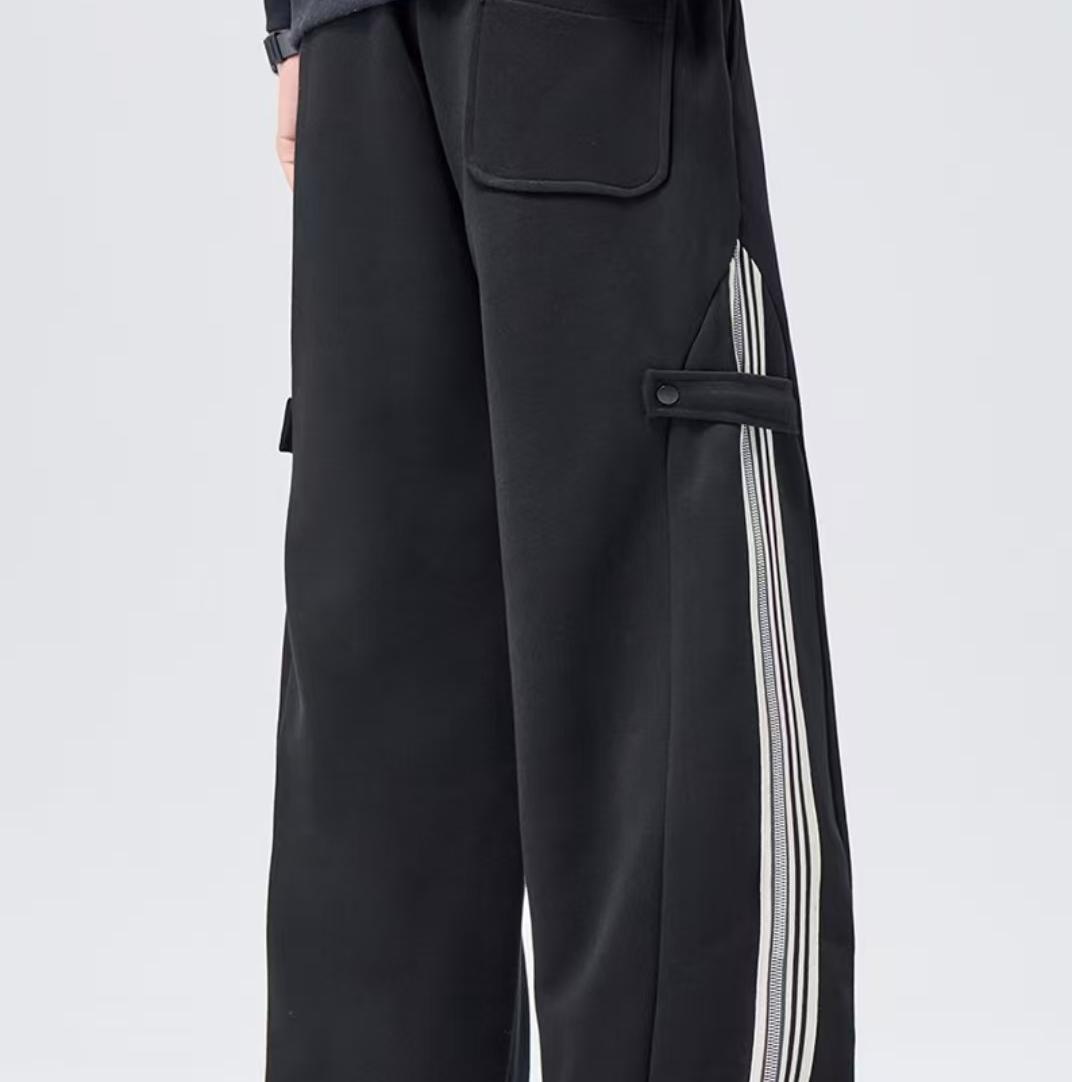 Men's New Arrival Trendy Knit Pants - Longer Length Black Relaxed Straight-Leg Trousers 3021