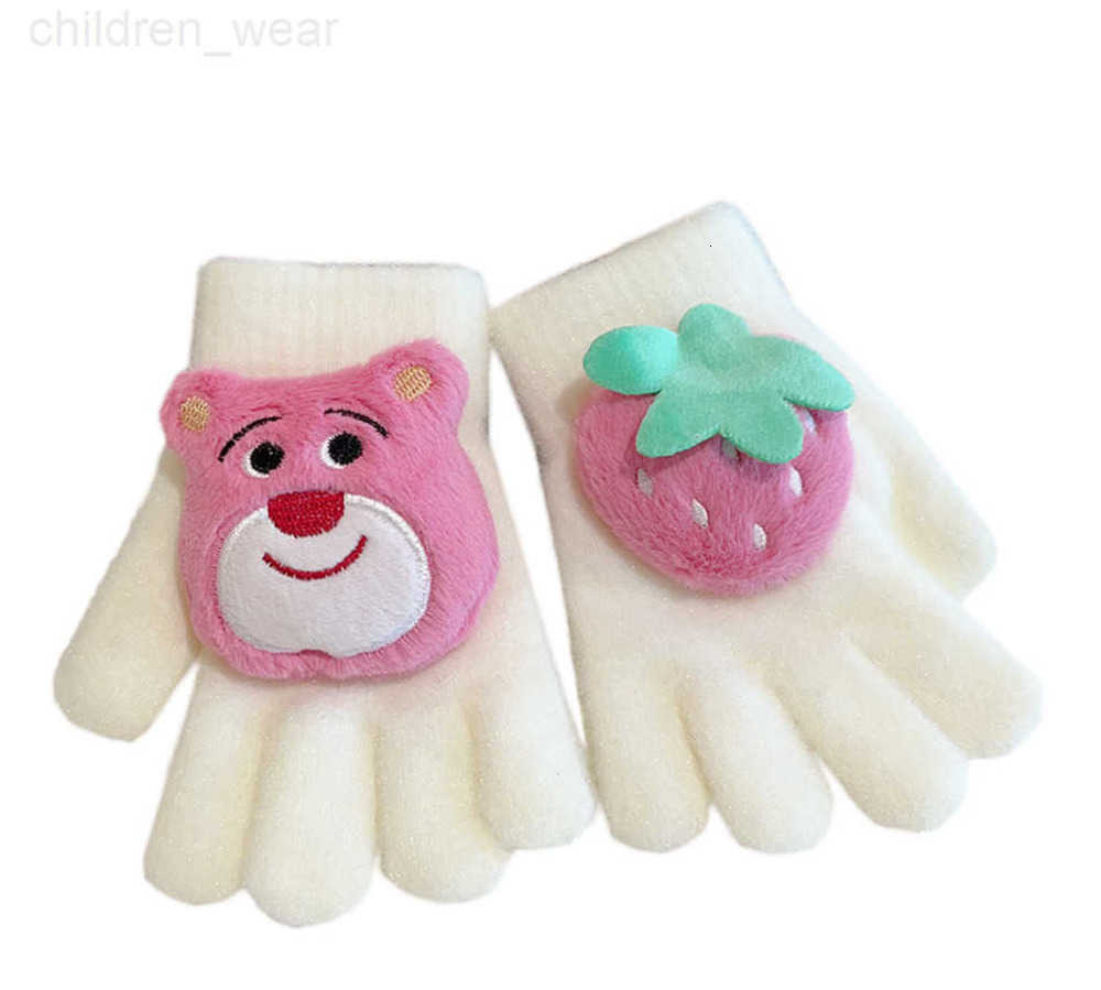 Disney Super Cute Cartoon Plush Gloves for Children Winter Warm Strawberry Bear Kindergarten Kids Writing Ages 3-8 H251107