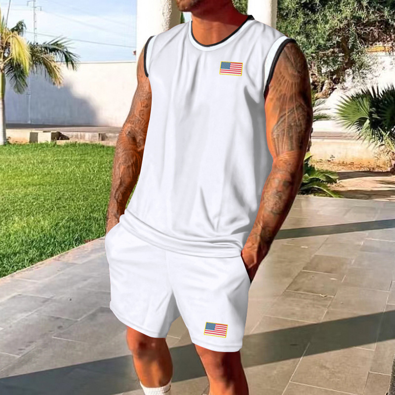 2024 Summer New Casual Sports Basketball Suit Set for Men Trendy Sleeveless Top for Men