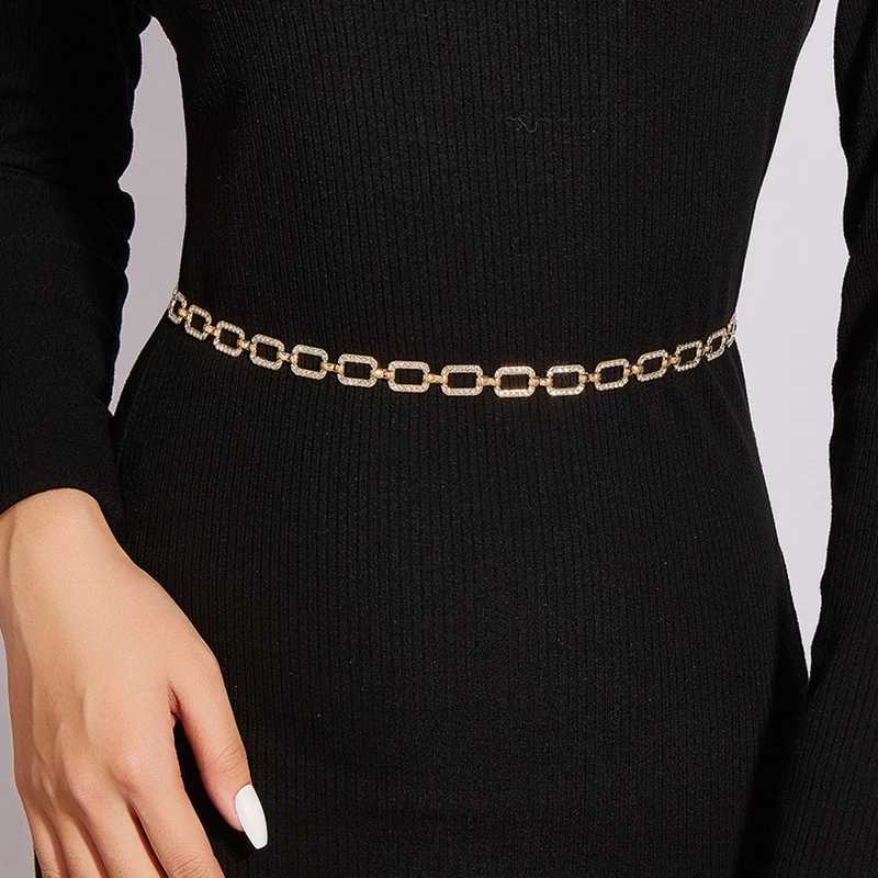 Wens rhinestone with metal ultra-thin waist chain high-quality Versatile dress fashionable with bright brides sparkling waist chain X250410