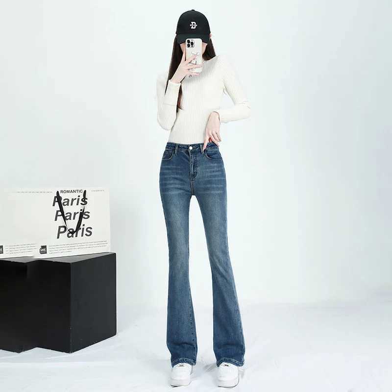 Winter Female Thin Snow Warm Plush Jeans Lady Chic Fleece Flared Pants Girls Korean High Waist Straight Leg Denim Trousers C251110