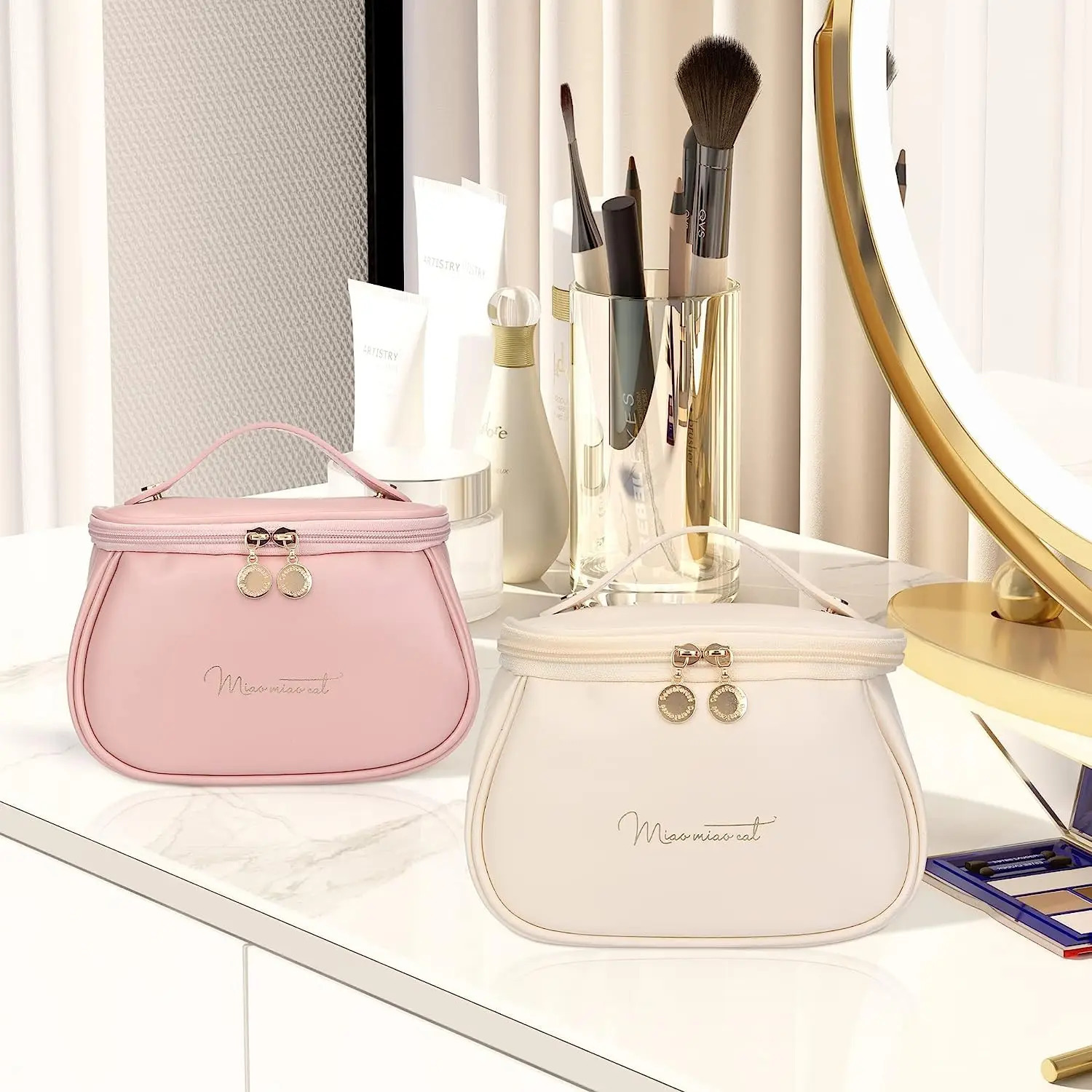 Large Capacity Cosmetic Travel Bag Womens Makeup Travel Bag Portable Leather Cosmetics Bag Makeup Storage Bags with Handle 251110