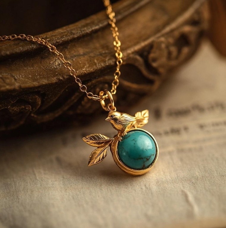 Ins Style Personality Simple Turquoise Bird Pendant Necklace for Women Fashion Niche High-end Clavicle Chain