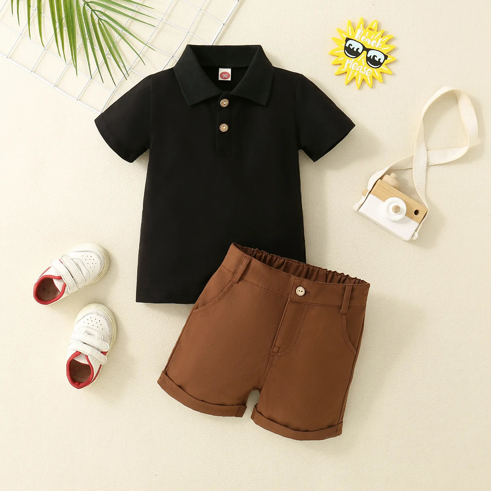2PCS summer boys and childrens short sleeved polo shirts with button down collars skin friendly cotton shirts 250409