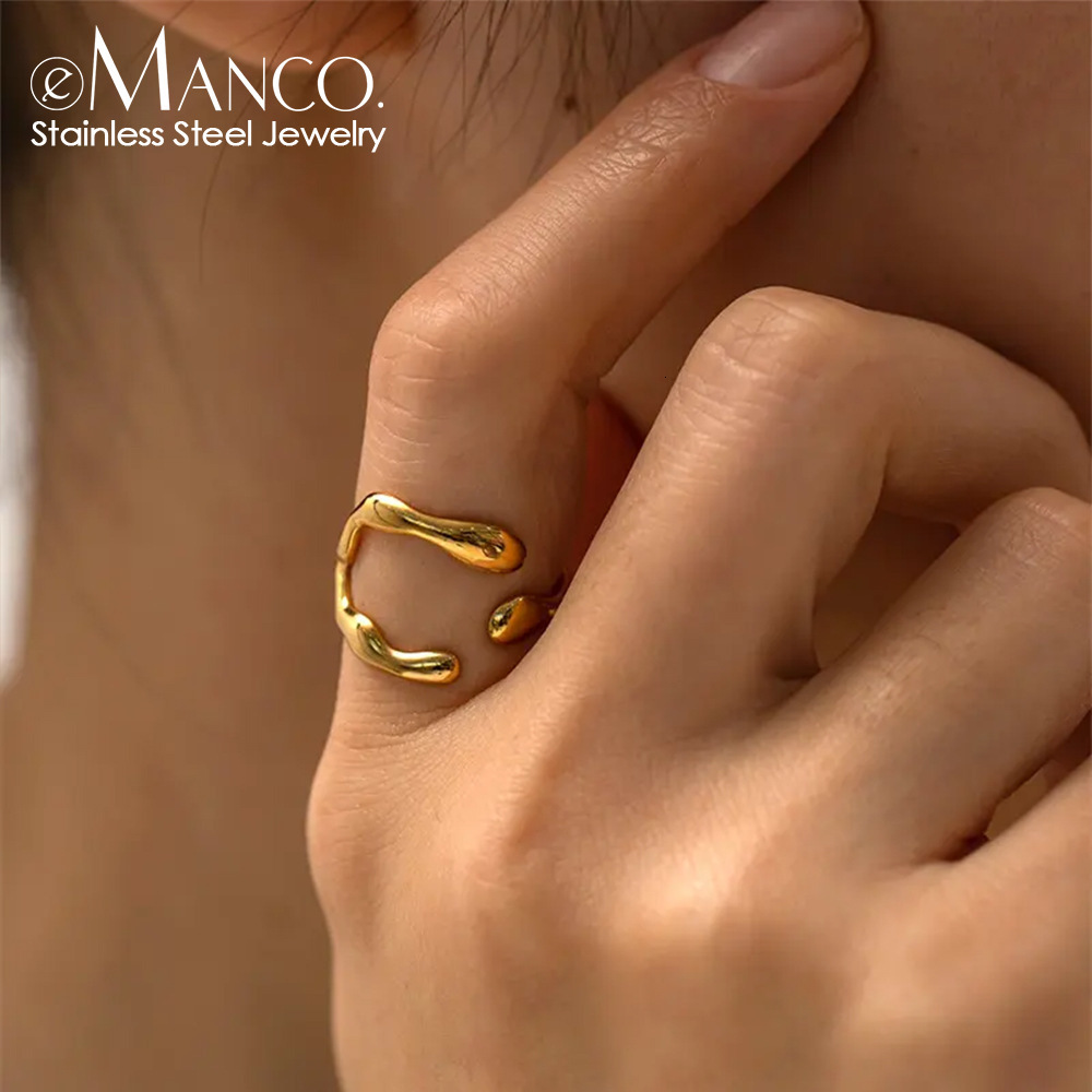 Fashion Ring Emanco Minimalist Cool Style Niche Designer Ring Design Stainless Steel Ring For Women Adjustable Open Gold-plated Ring