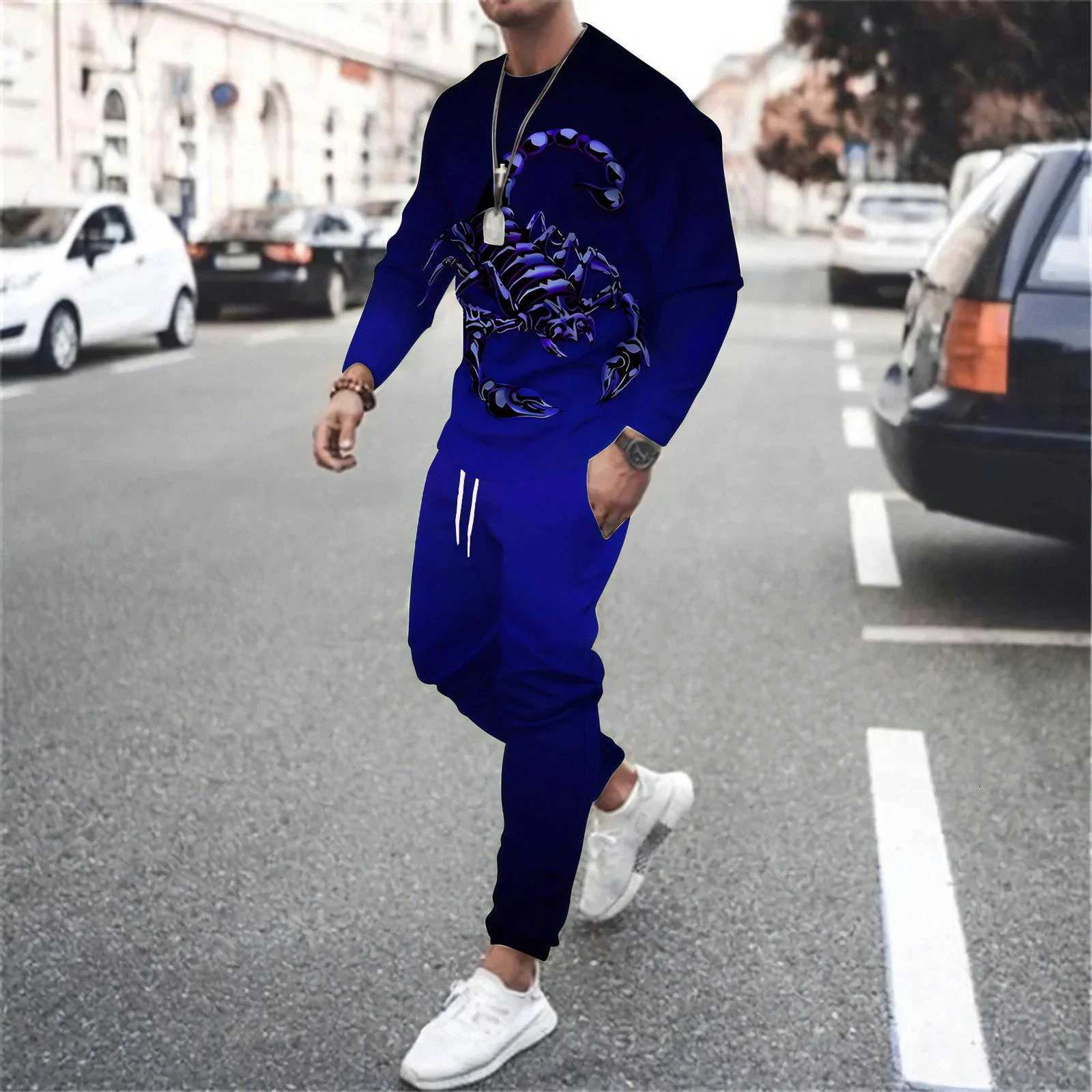 Mens Scorpion Pattern Tracksuits Autumn 2PCS Sets Long Sleeve Crewneck Loose T-shirt Pants Suits Sweatshirt Sports Trousers W251110