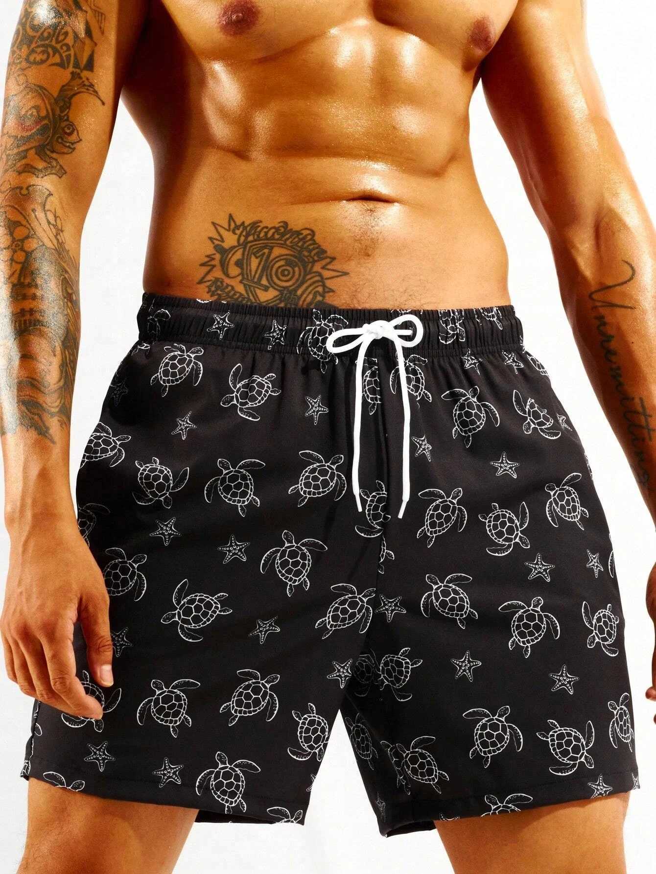 New mens shorts 3D turtle print holiday polyester swimming pole summer beach surfboard shorts Hawaiian shorts X250410