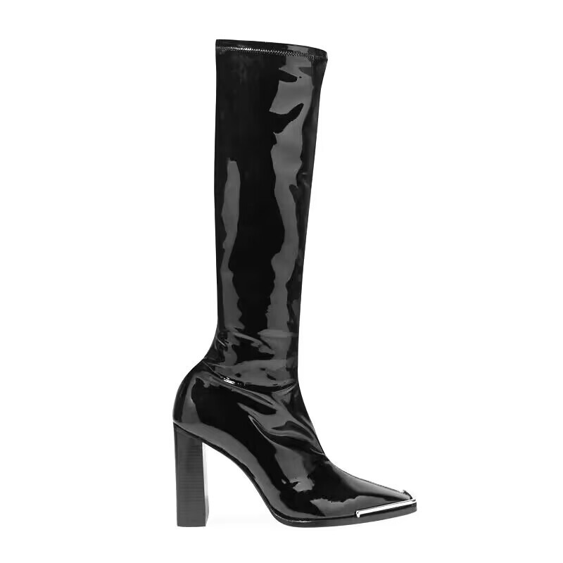 New style long boots with thick heels, square toes, long legs, high heels, motorcycle long legs, sexy winter women's boots, designer shoes, snow 