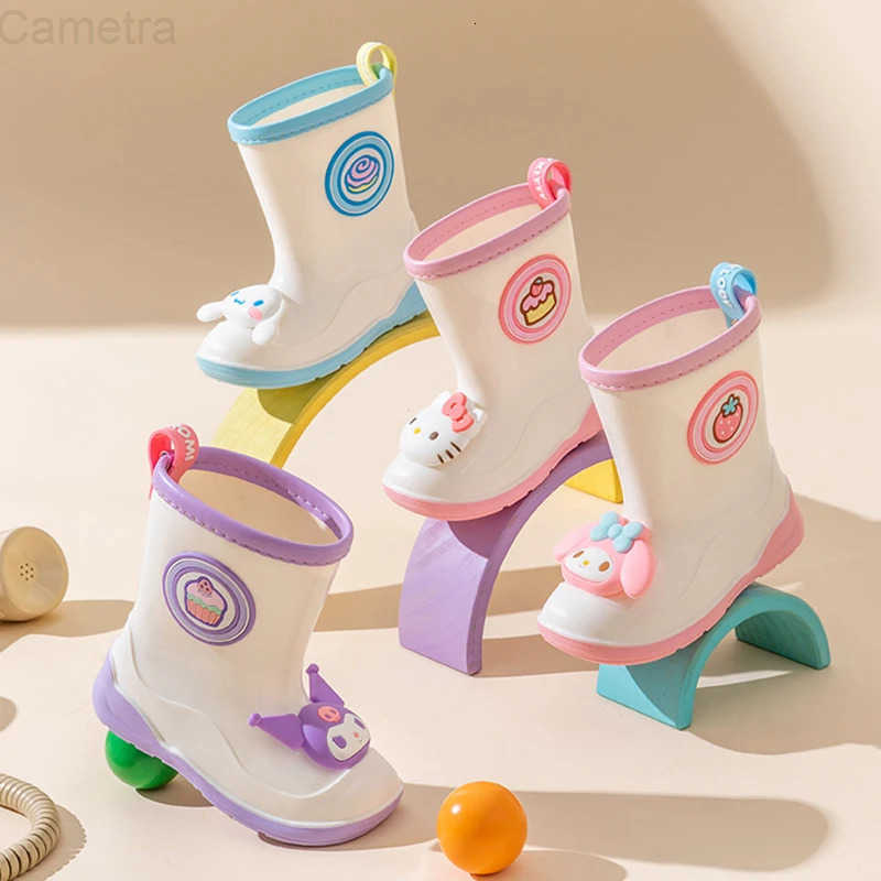 Sanrio Childrens Rubber Boots By Cute Macaron Color Scheme Kuromi Melody Kitty Rain Boots Outdoor Non-slip Waterproof Shoes H251110