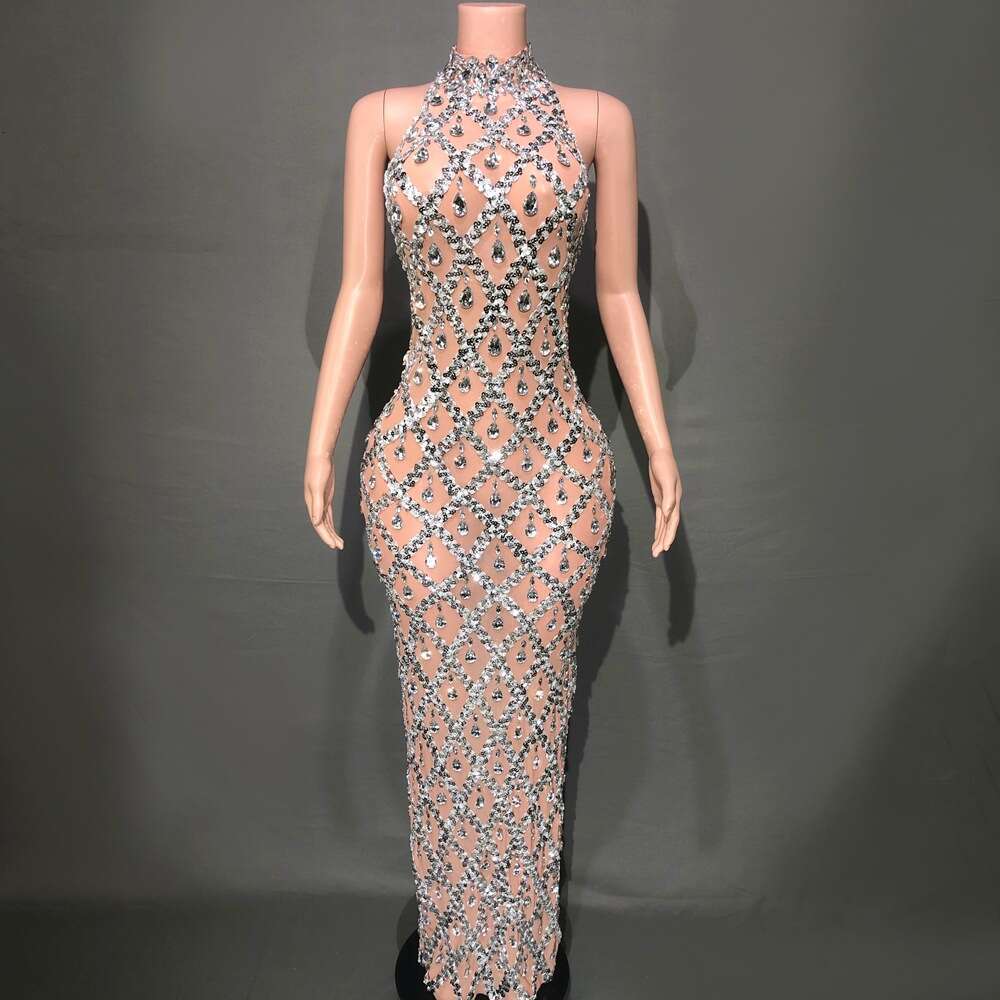 Hot Sale Foreign Trade Shiny Rhinestone Plus Size Women's Evening Party Gown Long Dress