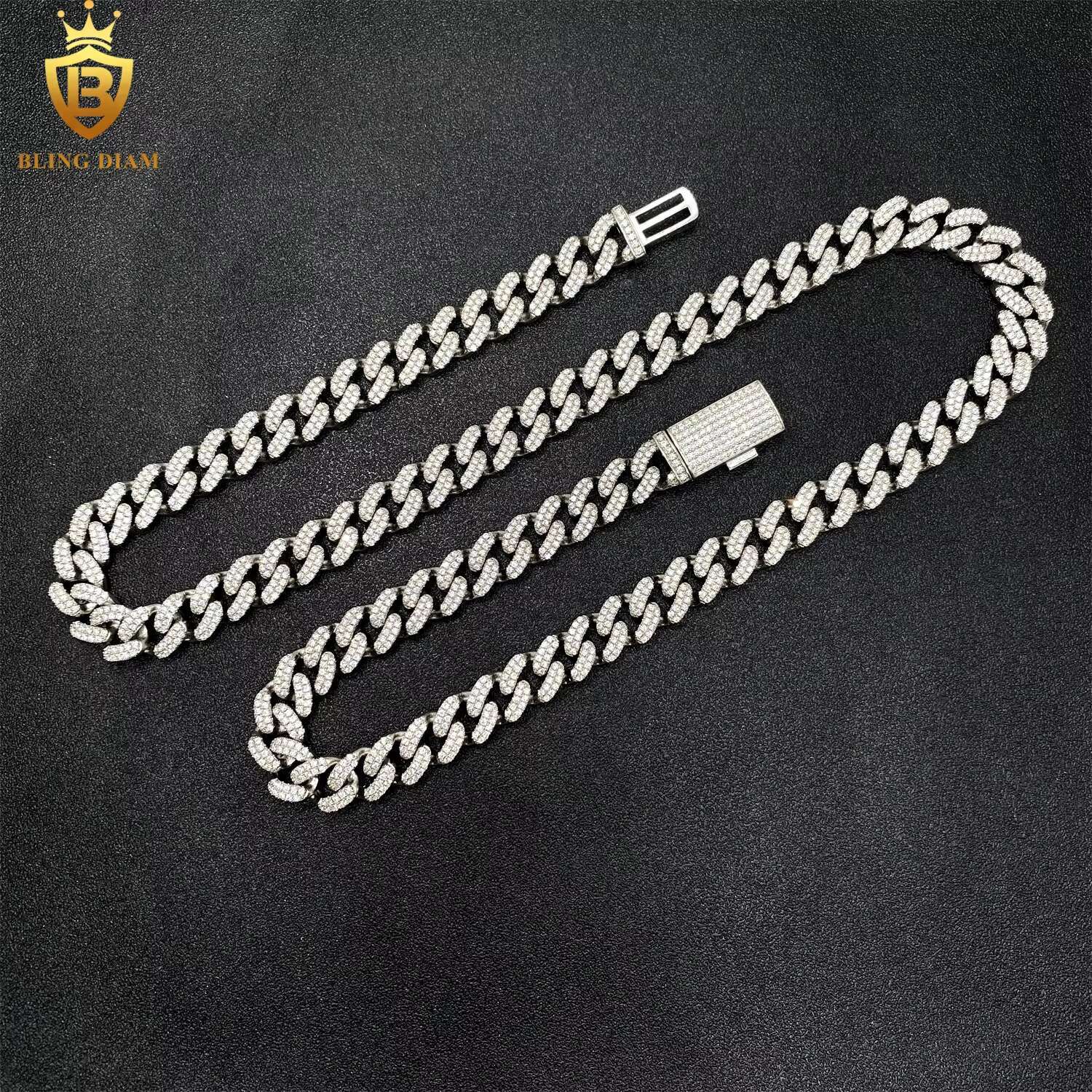 Promotion Hot Sale 10mm 2Rows Hip Hop Miami Jewelry 925 Silver Vvs Moissanite Cuban Link Chain Gra Certificate