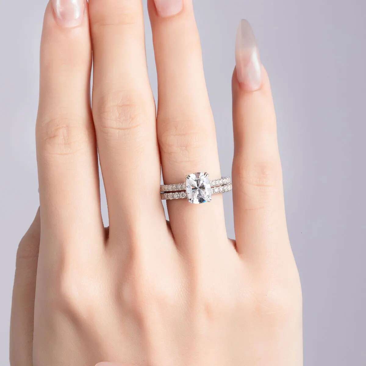 DEZO 3/4cttw All Moissanite Wedding Ring Set For Her Cushion Cut Engagement Ring for Women S925 Silver VVS D Color GRA Certifica