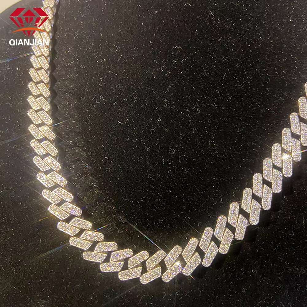 New Fashion Hip Hop Jewelry 6mm-14mm Cuban Chain 925silver D VVS Moissanite Diamond Necklace Link in vogue Chain for Rapper