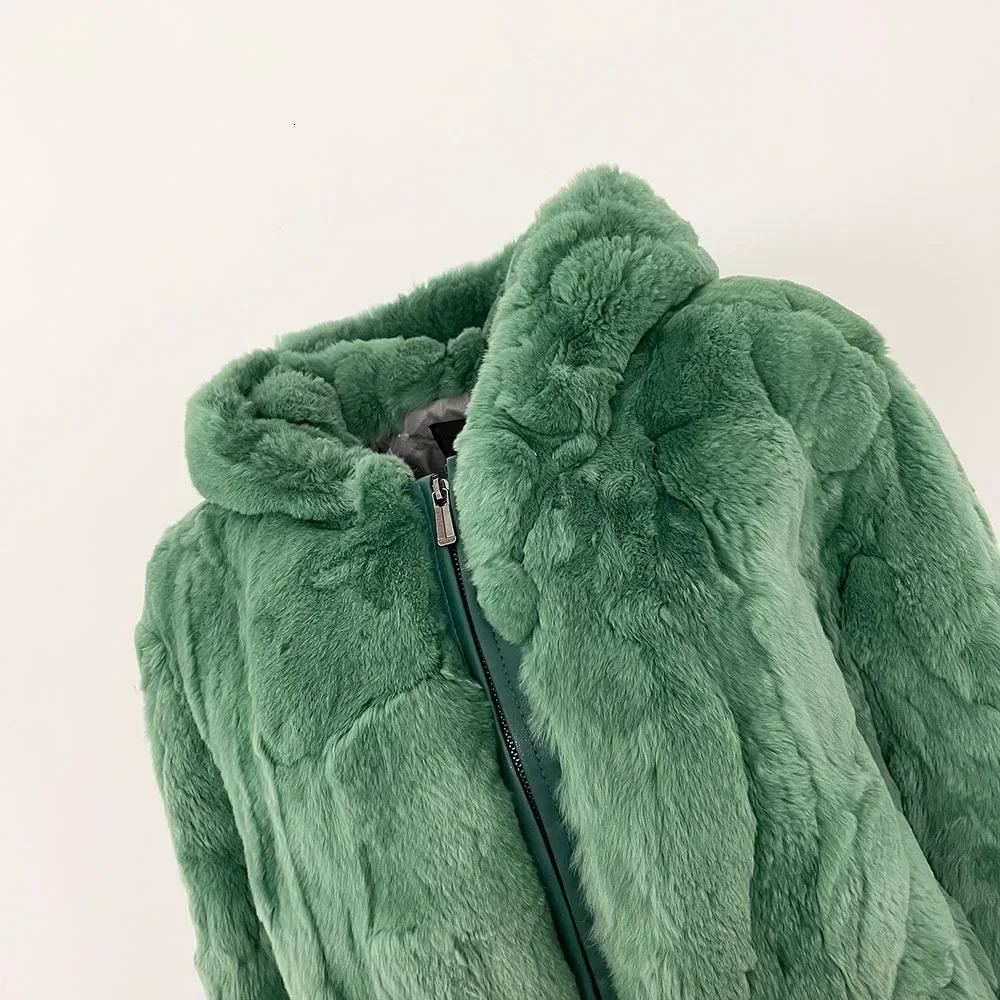 Hooded Real Rabbit Fur Jacket Warm Women European Fashion Female Winter Natural Coat Zipper Lady 251110