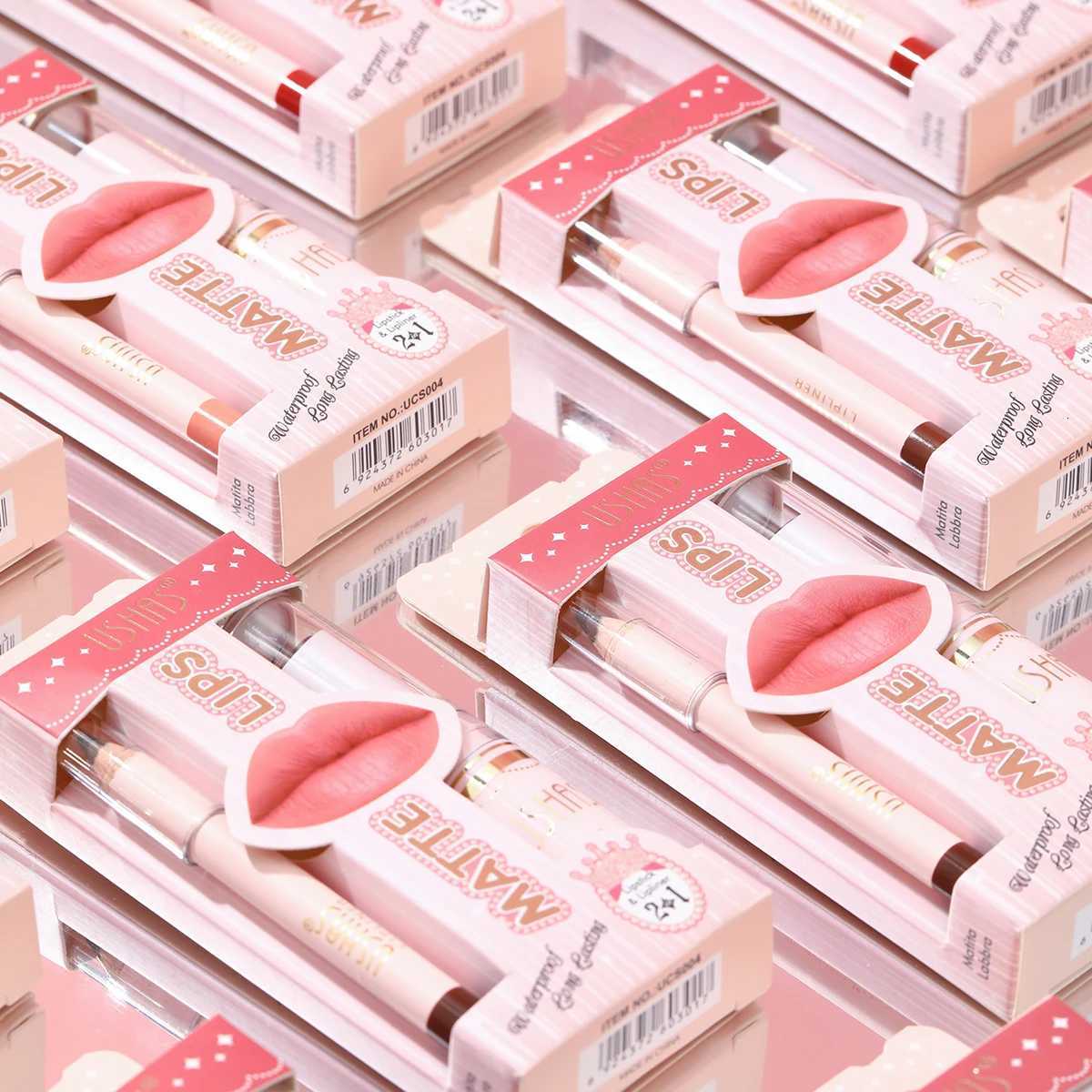 USHAS 2 In 1 LipstickLip Liner Set 18 Color Matte Nude Color Lipstick Moisturizing and Long-Lasting Perfect Lip CosmeticT251110