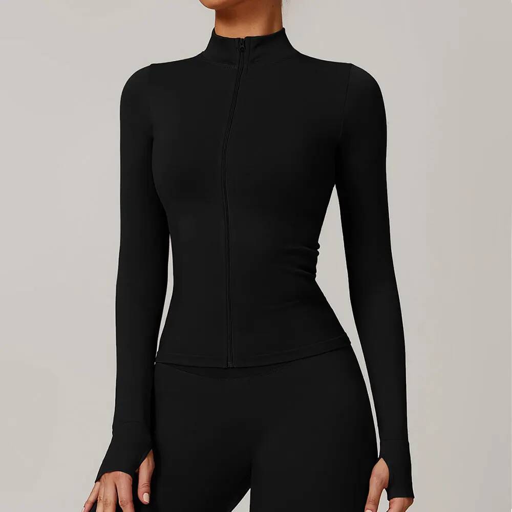 Zipper Jacket Women Crop Seamless Yoga T-shirts Solid Sports Top Long Sleeve Running Shirts Quick Dry Fitness Gym Sport Wear