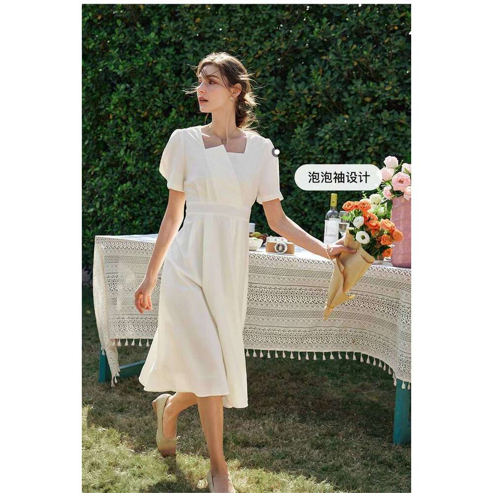 Olrain Women's Summer Short Sleeved Polyester 2025 Vintag Irregular Neck A-Line Elegant Folds Evening Dresses O24xl62615