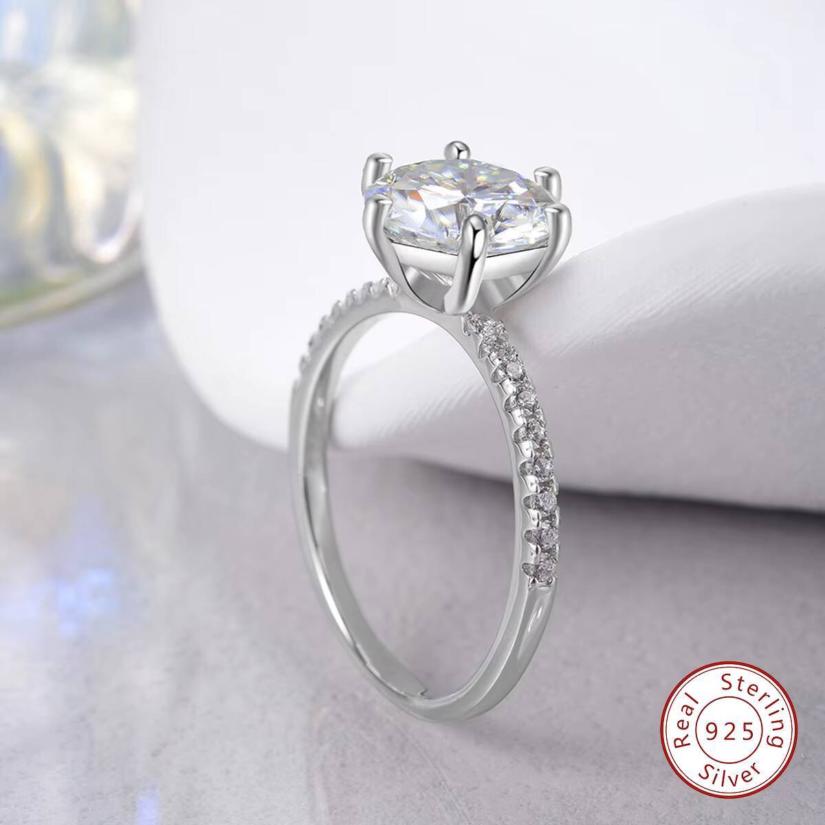 Luxury Pass Diamond Tester Big 3CT Halo Round Shape Moissanaite Wedding Rings for Women 925 Sterling Silver High End Jewelry